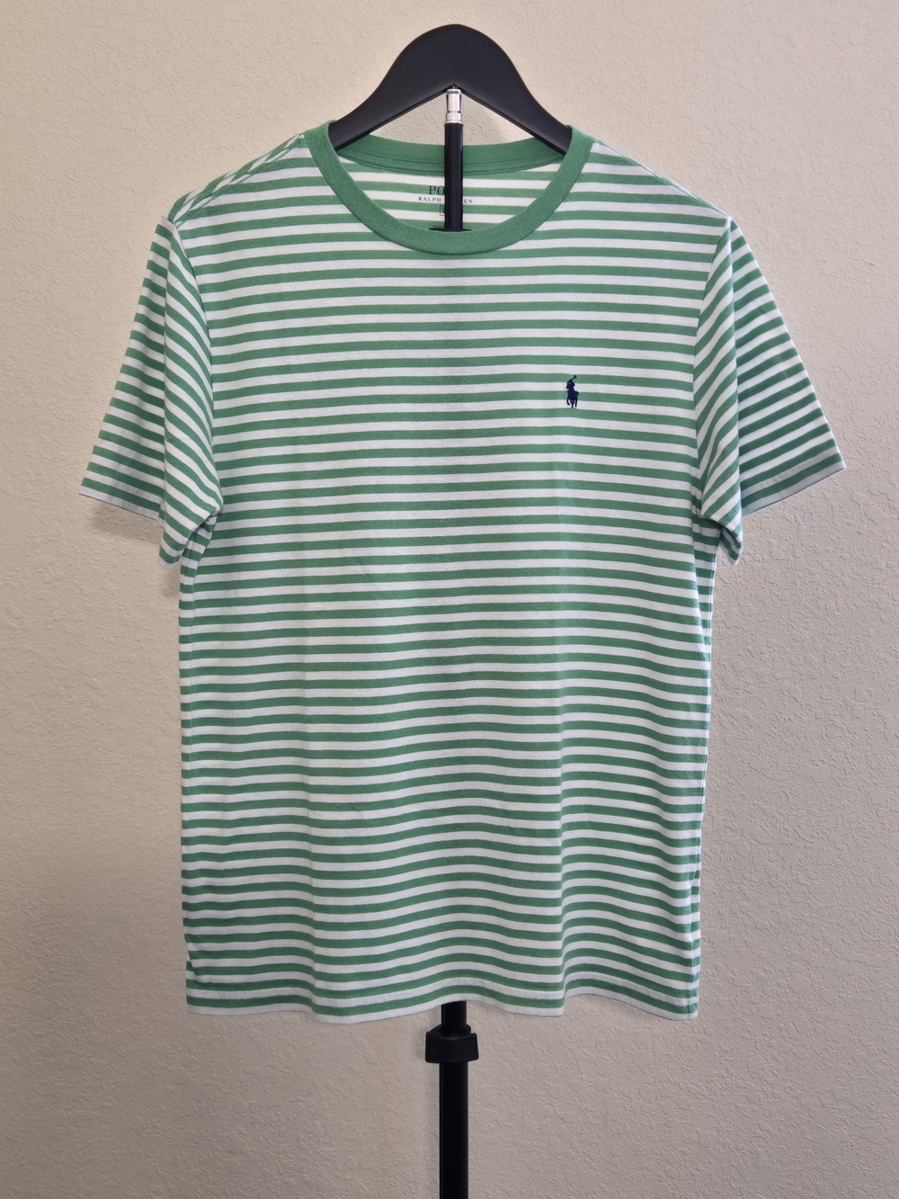 Ralph Lauren Green & White Striped Short-Sleeve Crew Tee with Navy Pony